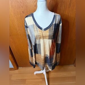 NWOT Women’s Casual Long Sleeve Dress Shirt Lightweight Size XL Coffee V Neck